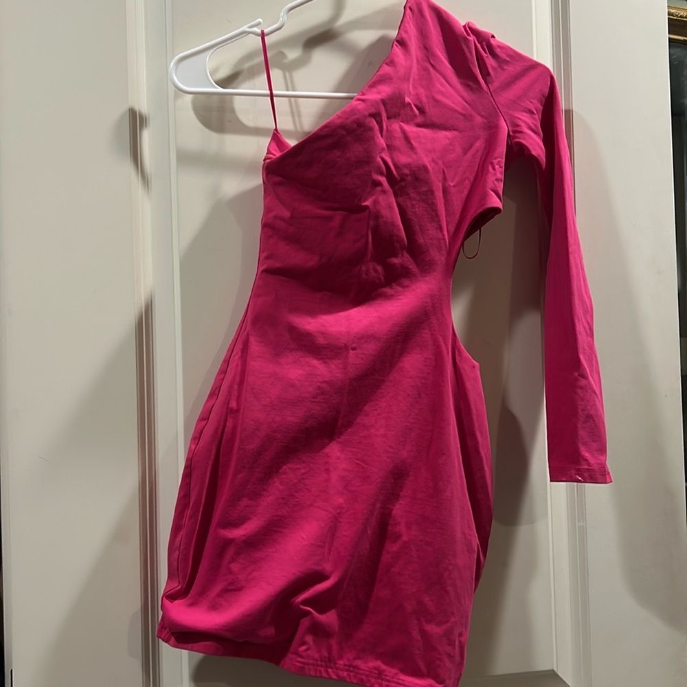 Superdown Revolve One Shoulder cutout Bodycon mini dress stretchy size XS pink